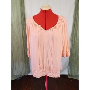 Jessica Simpson Coral Pink Boho Peasant Oversized Blouse M